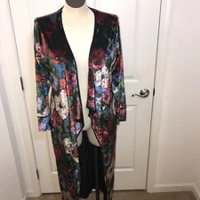 ZARA Floral Maxi Cardigan Robe LARGE, Velour Velvet Robe, Boho Romantic Rock