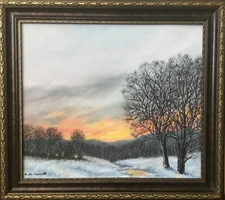 WINTER SOLSTICE -Snowscape painting on 13 X 15 inch canvas by K. McDermott