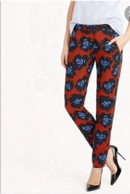 J Crew Pants 2 Firework Floral Red Blue Flower Print  Career Casual