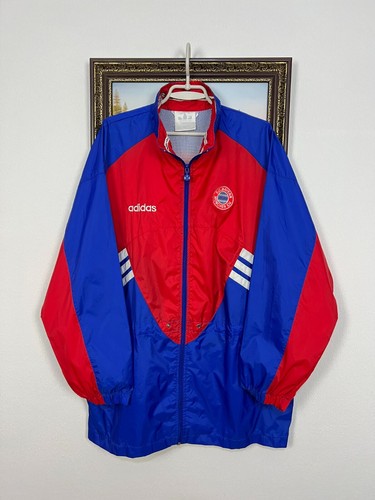 Vintage 90's Adidas Bayern Munich Football Jacket Soccer Windbreaker Mens Sz M - Picture 1 of 17