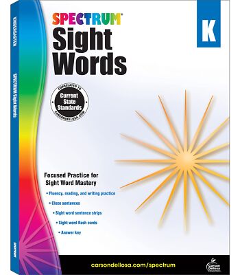 Spectrum Sight Words Kindergarten Workbooks Sight Words Workbook Reading Writing