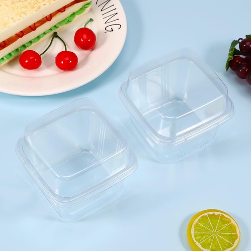 50Pcs 8Oz Plastic Dessert Cups with Lids and Forks Cupcake Container Clear Squar - Picture 8 of 10