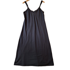 Vanity Fair Slip Dress Womens 38 Black Midi Floral Applique Nightgown USA Vtg
