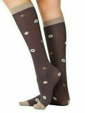 Lucci Brown Calf High Socks sz 9 11, Multicolored Eyes design, soft comfortable