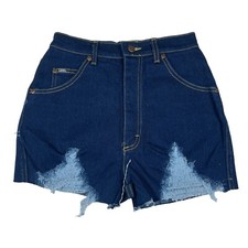 Vintage Lee Shorts Womens 12 Blue Denim Dark Wash Cut Off Frayed Custom