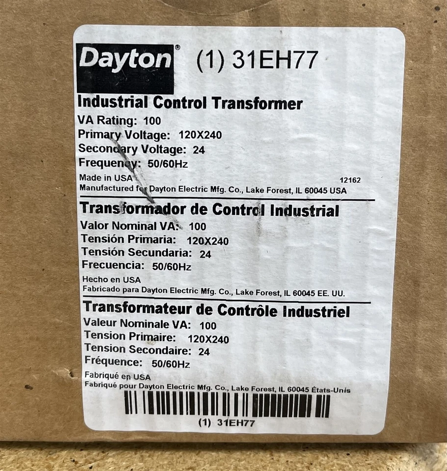 Dayton 31EH77 Industrial Control Transformer In 120V AC/240V AC, Out 24V AC - Image 2 of 2