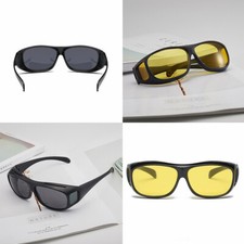 US 4Pc HD Night Vision Glasses Men Women Driving Sports Wraparound Fit Over