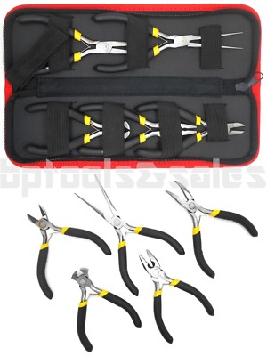 5pc Mini Pliers Set Precision Pliers Linesman Bent Needle Nose Pliers w/ Pouch