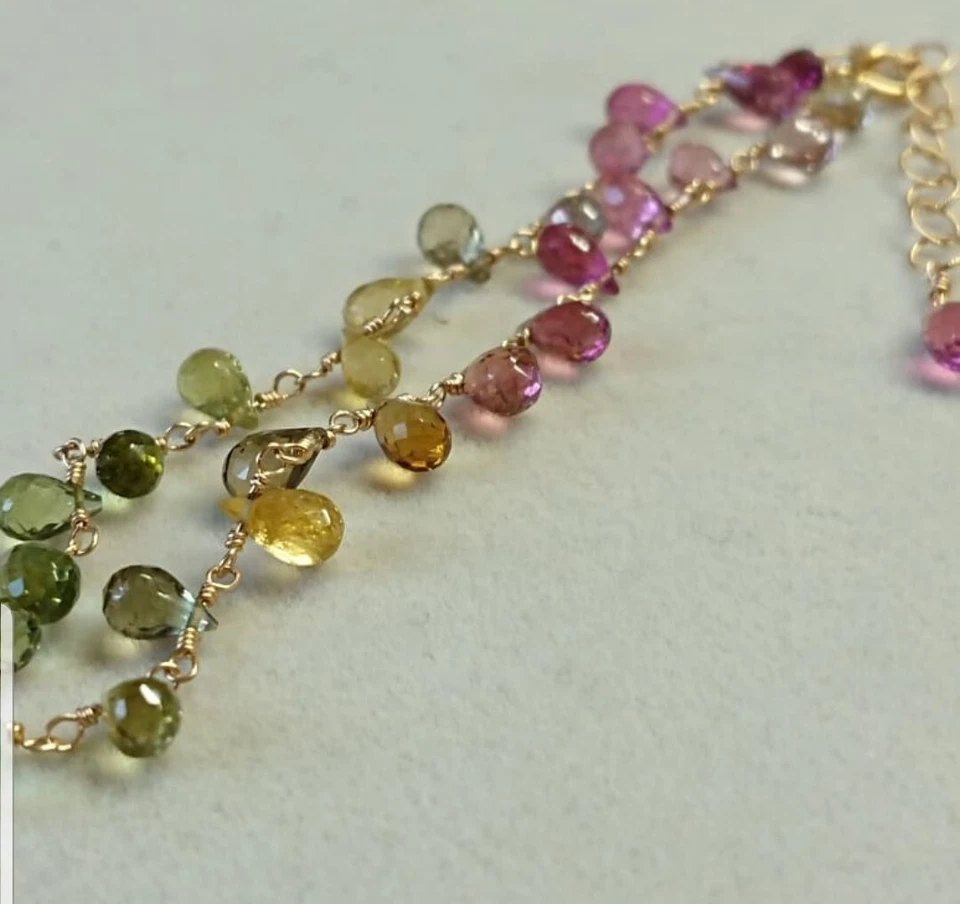 Multi tourmaline semi precious gemstones 925 sterling silver necklace jewelry n3 - Image 3 of 4