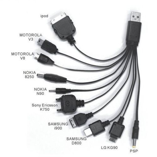 acceptere sammentrækning I første omgang Cable Charger Multiple Universal 10 IN 1 USB 2.0 Apple Samsung HTC LG and  More | eBay