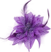 Flower Feather Fascinator Brooch Pin Accessory / Purple
