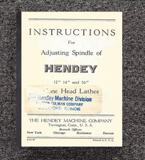 12 14 16 Cone Head Lathe Instruct Manual Adjusting Spindle Hendey 12-14-16 AD