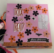 HALLOWEEN Scrapbook Album Pink Trick or Treat 7.5x7.5 Journal Paper Piecing