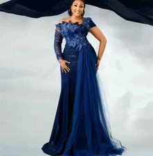 Arabic Navy Blue Mermaid Mother Of Bride Dresses Lace Evening Prom Formal Gowns