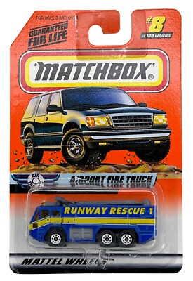 Airport Fire Truck NEW on CARD Matchbox Mattel Wheels 1998 Air Traf Die Cast #8