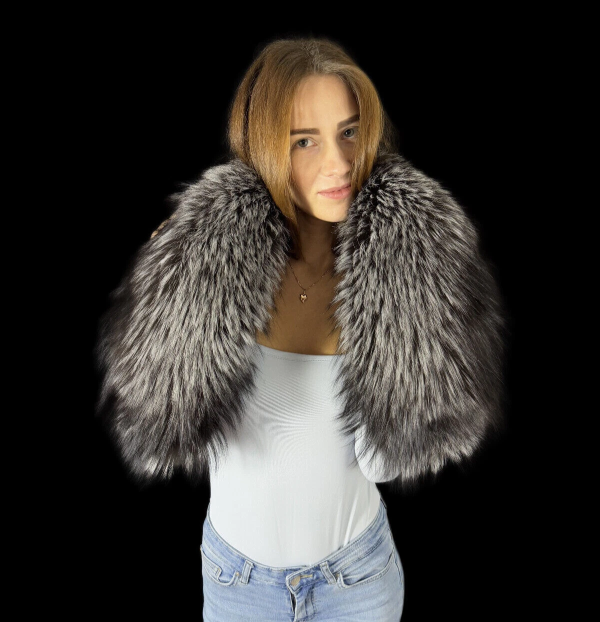 Luxury Frost Fox Fur Stole 51'' (130cm) Saga Furs Big Scarf Fur Collar Boa