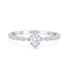 Petite Dainty Ring Round Simulated CZ 925 Sterling Silver