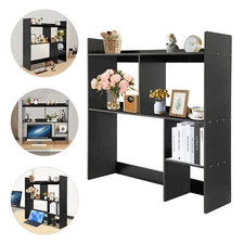 3-Tier Black Desktop Shelf with Removable Compartments for Office Storage