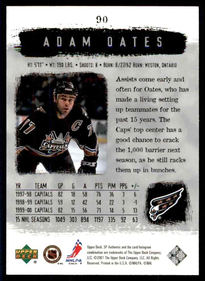 2000-01 Upper Deck SP Authentic Adam Oates #90 - Image 2 of 2