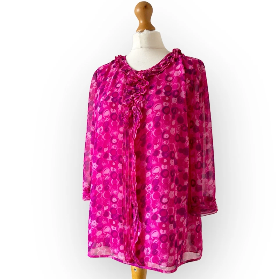 Viyella 16 Shirt Blouse Top Pink Purple Spotted Dot Circle Print Elegant Chiffon - Image 4 of 4