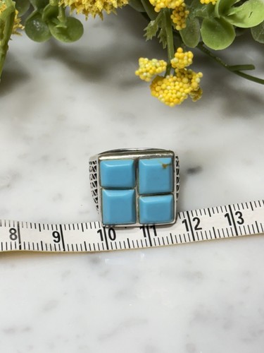 CFJ Sterling Silver 925 Turquoise Panel Ring Size 6.5 Geometric Open Work Sides - Picture 16 of 17