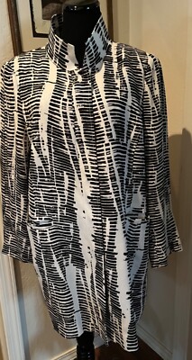 Per Se US 16 silk black/white jacket coat topper snap front high collar pockets