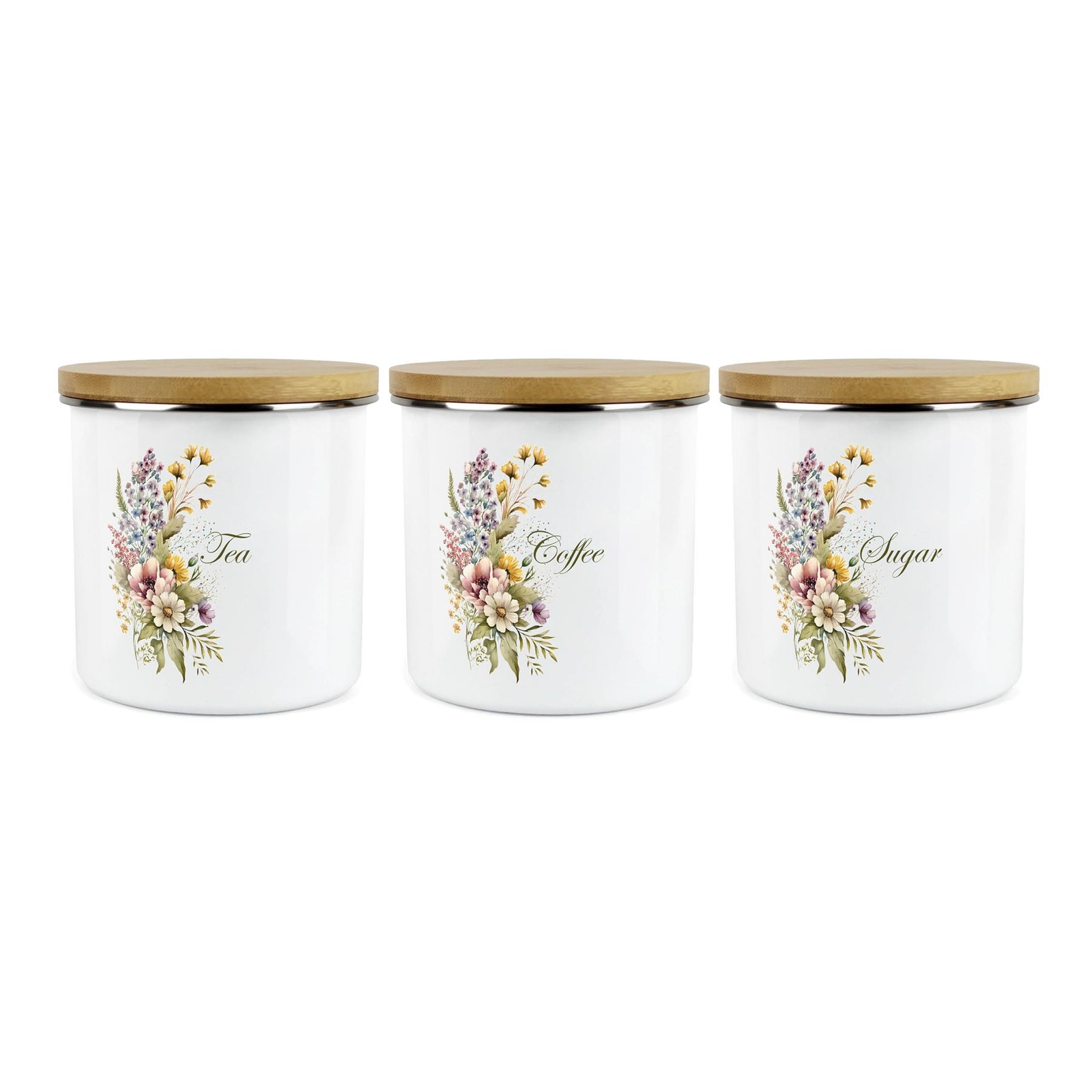 Floral Tea, Coffee & Sugar Canister Set - Bouquet Enamel Container