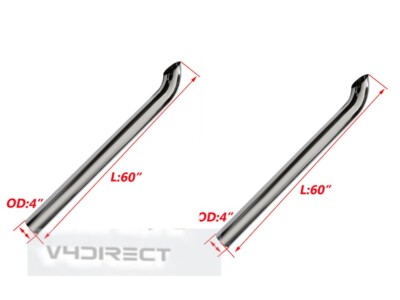 PAIR of 4'' inch x 60'' inch Chrome Curved Stack Pipe Exhaust Tube Truck Tailpipe