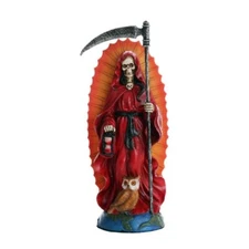 Hand Painted Santa Muerte Red Cold Cast Resin Statue Home Decor
