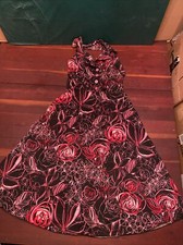 A.P.N.Y. Alyn Paige New York Halter Dress Black Pink Red Rose Womens Sz 7/8 READ