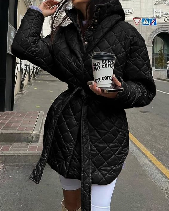 Women Button Down Belted Quilted Jacket Puffer Coat w/ Pockets, Black,  Small NEW