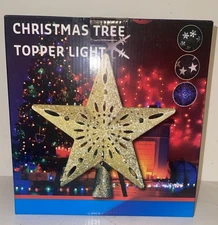 Led Rotating Tree Topper, light Projector With Six Slides.  Gold Christmas star.