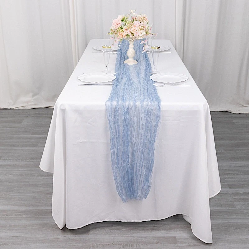 9 ft DUSTY BLUE Sheer Crinkled Organza TABLE RUNNER Party Event Home Decorations - Image 3 of 4