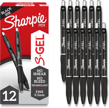 S-Gel Pens, Fine Point 0.5Mm , Black Ink, 12 Count - Ideal for Writing, Journal