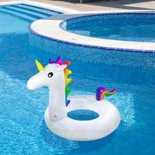 Pool Central Inflatable White Giant Rainbow Unicorn Pool Ring Float, 58-Inch