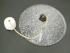 VINTAGE ENAMEL COOLIE LAMP SHADE BAKELITE & CERAMIC FITTINGS.