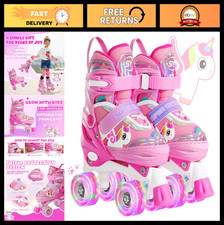 Adjustable Light-Up Unicorn Roller Skates for Kids Ages 4-12 - Beginner Friendly