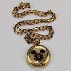 Vtg 90s Disney Verichron Mickey Mouse Pocket Watch w/Napier Chain Necklace Gold