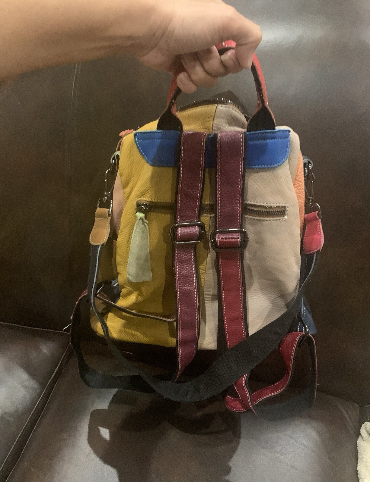 Multicolored Soft Leather Functional Backpack~Cut… - image 14