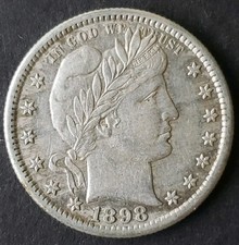 1898 S 25c Barber Silver Quarter Dollar