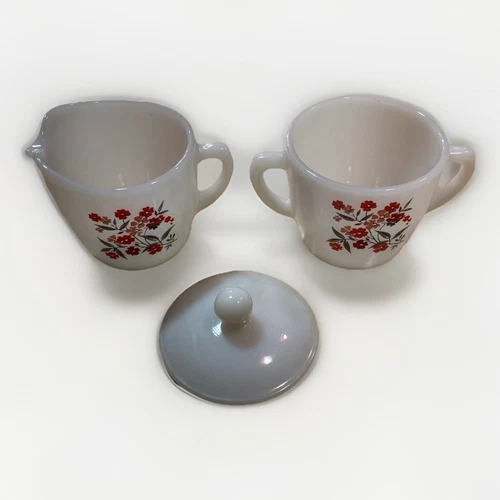 Fire King PRIMROSE Milk Glass 1960s Cream & Sugar Bowl With Lid VTG