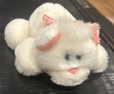 Vintage 1987 Dakin White Pink Lying Cat Kitten Plush Gingham Bow