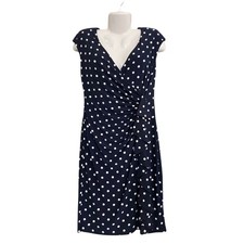 American Living Women's Navy/White Polka Dot V-Neck Wrap Cap Sleeve Dress SZ 10