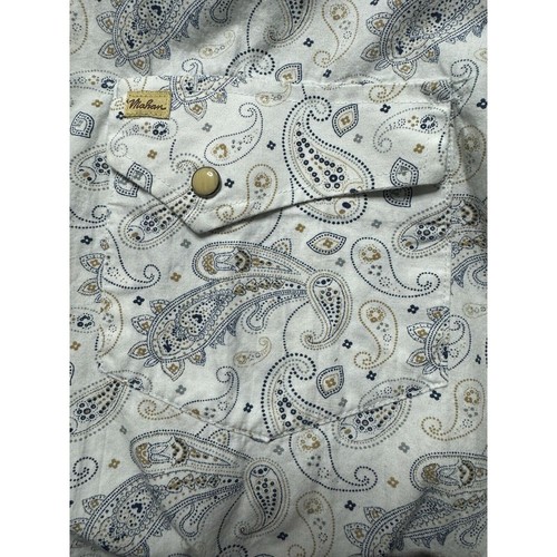 Larry Mahan Men's Long Sleeve White Blue Paisley Pearl Snap Shirt - Size S - Picture 3 of 4