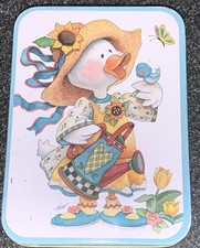 Metal Giftco Country Farm Duck Easter Bonnet Tin - Easter Eggs, Flowers, Birds