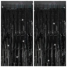 Tinsel Curtain Backdrop Black Birthday Wedding Decorations 2 2 Pack,