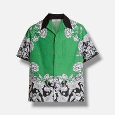 Valentino Men's Green Floral-Print Contrast-Collar Cotton Shirt Size 48