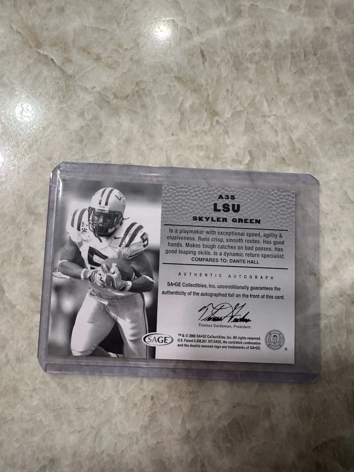 Skyler Green ROOKIE AUTO LSU Tigers / Dallas Cowboys 2006 Sage Hit A35 Card /250 - Image 4 of 4