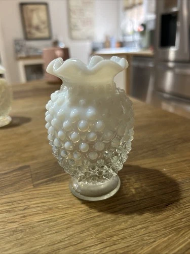 VTG 1940’S FENTON OPALESCENT HOBNAIL RUFFLED TRIM 3.5”H NO DAMAGE