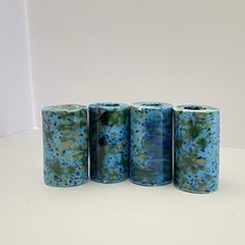 Vintage Macrame Ceramic Beads - Blue Floral Cylinder Lot Of 4 NEW with Tags